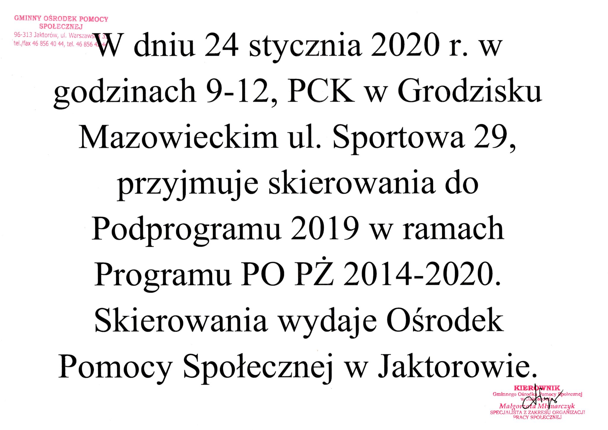 PROGRAM PO PŻ 2014-2020 – wydawanie skierowań.