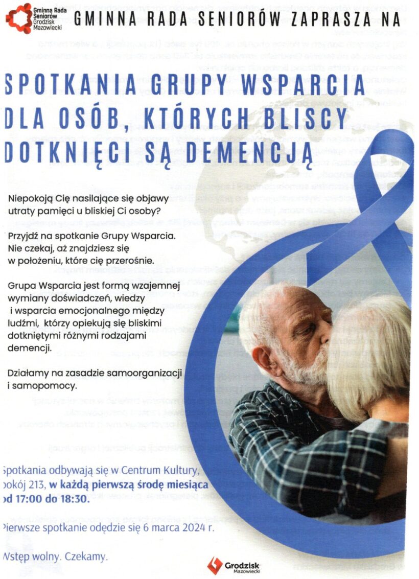 Spotkania grupy wsparcia dla osób, których bliscy dotknięci są demencją.